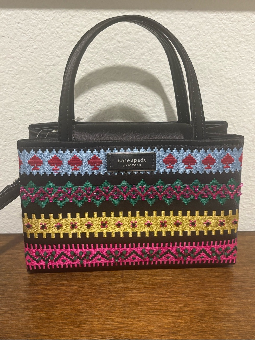 kate spade Mini Black Multi-Color Embroidered Crossbody - Picture 4 of 12